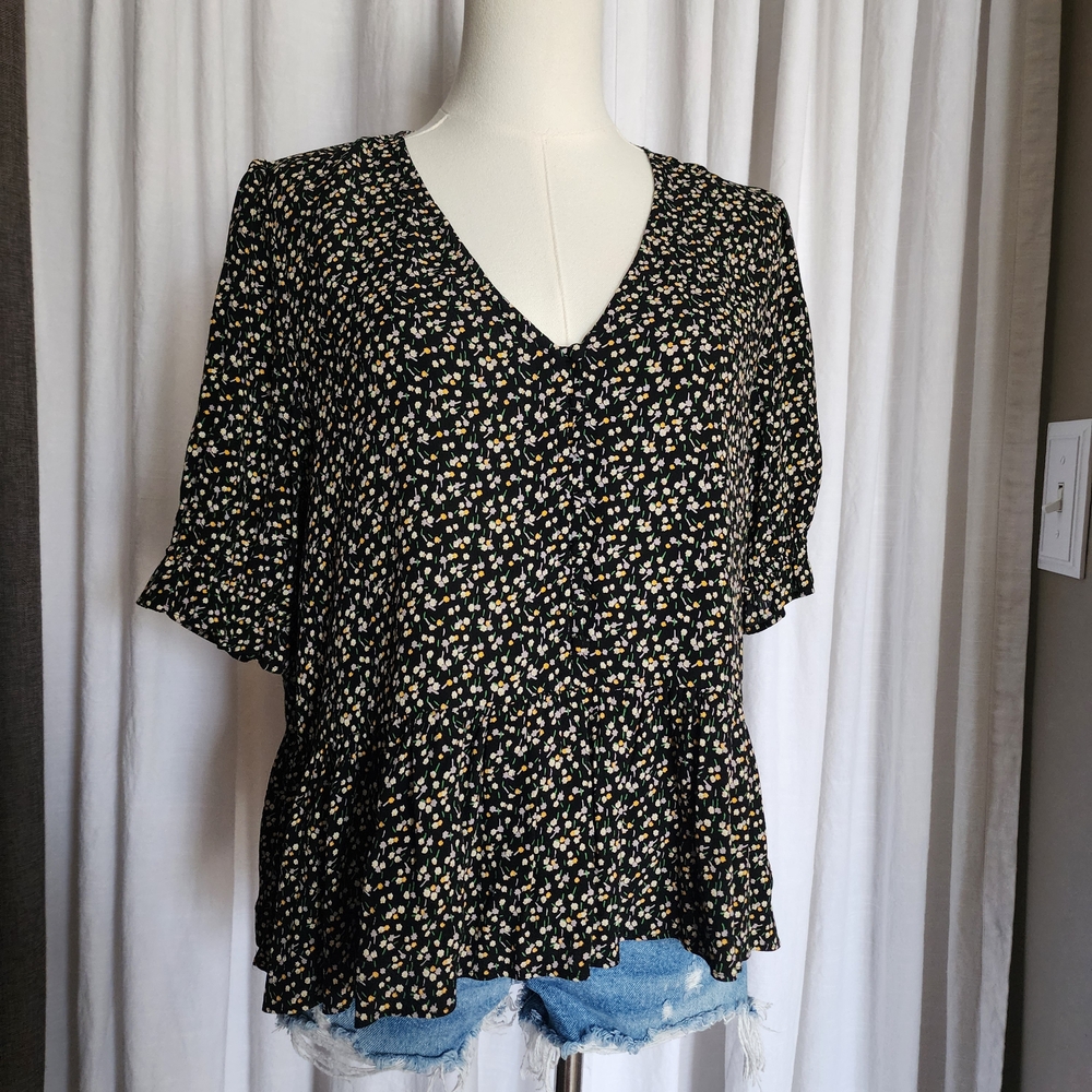 Madewell Black Floral Blouse